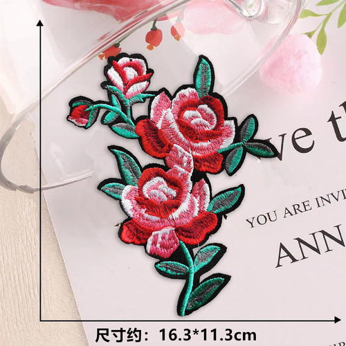 玫瑰花衣服装饰贴布贴花刺绣衣贴民族风格花朵大号花朵旗袍贴汉服 - 图2