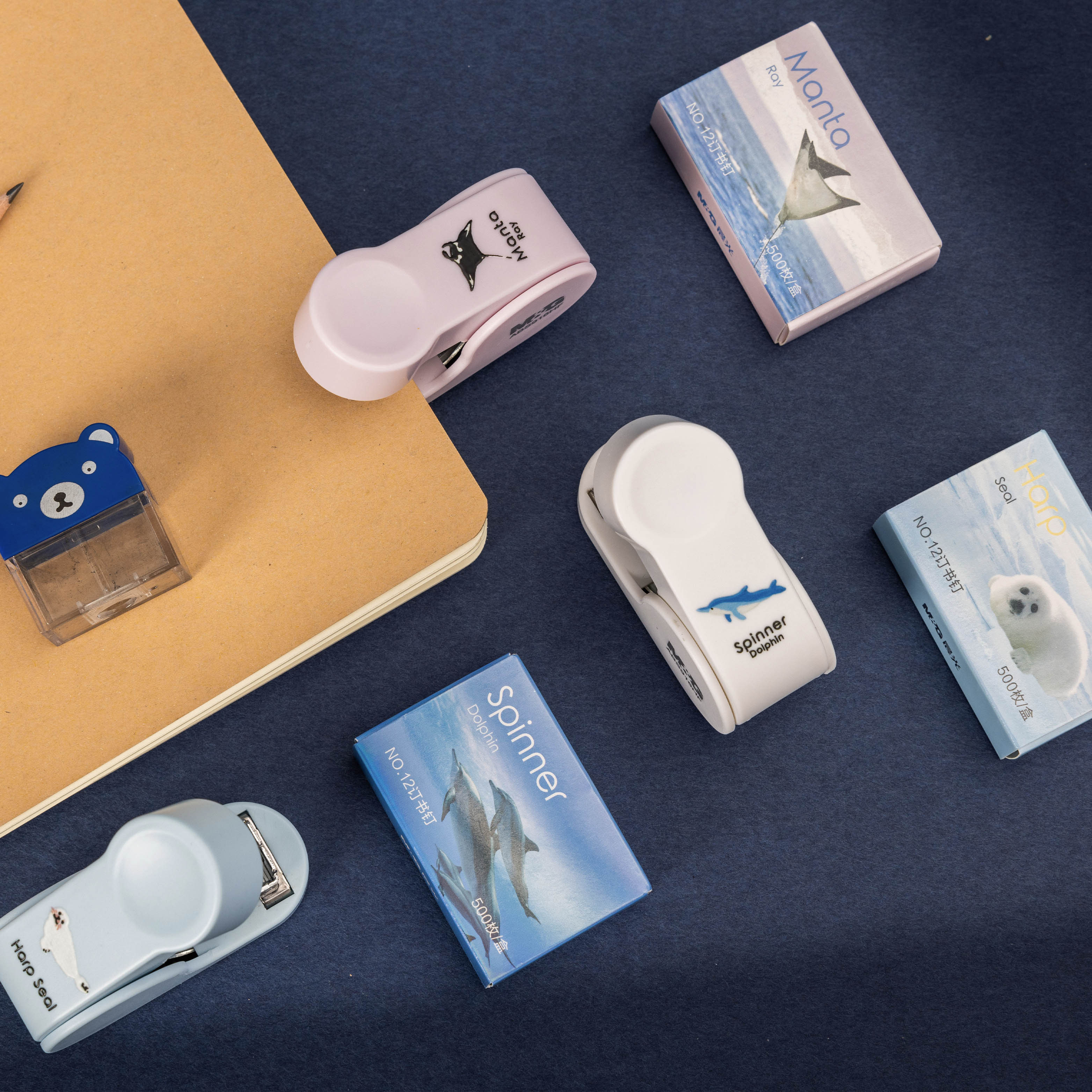 Morning light deep sea planet stapler set learning mini portable children's new cartoon durable and cute student trumpet stapler