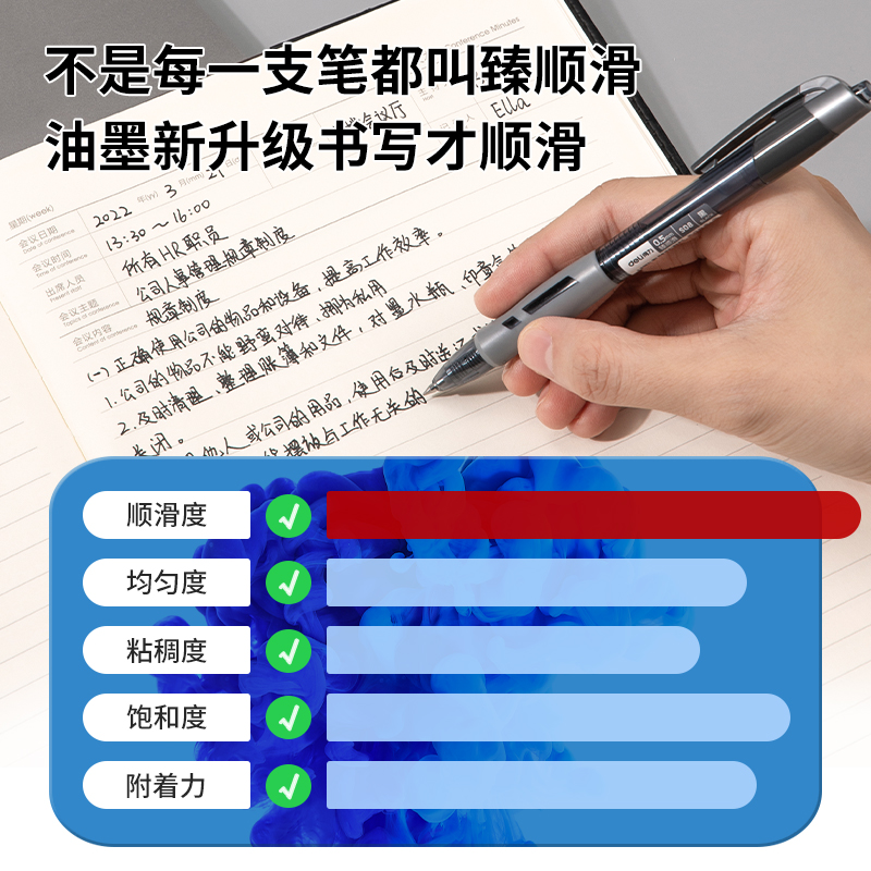 得力中性笔臻顺滑按动水笔学生用0.5子弹头高颜值商务办公碳素黑色按压式签字笔刷题笔考试用黑笔圆珠笔文具 - 图1