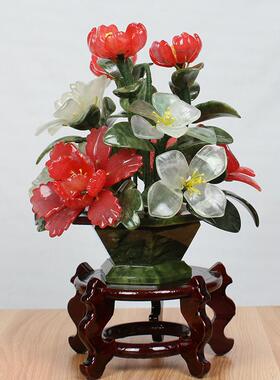 天然玉石牡丹花玉雕景泰蓝工艺品宫廷古风新中式禅意礼品盆景摆件