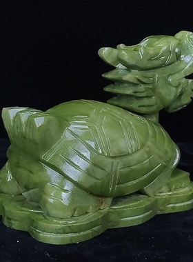 天然玉石招财纳福龙龟摆件龙头龟中式客厅办公室装饰玉龙龟用品