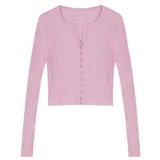 Сиреневый короткий кардиган, трикотажная куртка, осенний тонкий приталенный весенний свитер, в западном стиле