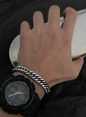 钛钢潮男嘻哈古巴粗款手链