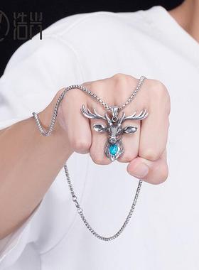 麋鹿项链男钛钢一路有你项链