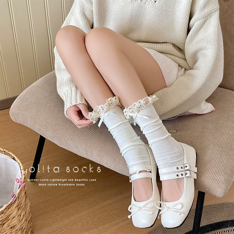 泡泡袜套女花边蝴蝶结Lolita芭蕾风日系jk风少女甜美腿套中筒袜子,淘宝优惠券,粉丝福利购,淘宝优惠卷