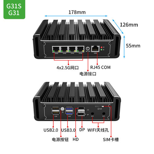 倍控N5105四核四网2.5GI226迷你无风扇J6412主机J5005温控风扇N100软路由ros linux centos ubuntu PFsense - 图1