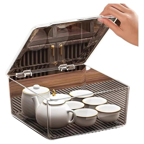 带盖茶具收纳盒茶几桌面放茶杯茶叶茶壶专用防尘透明大容量整理盒 - 图3