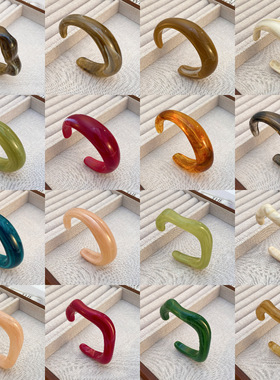 欧美彩色树脂开口手镯不规则几何