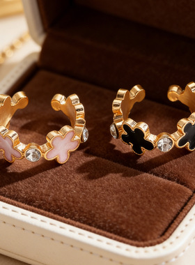 欧美跨境五瓣花滴釉戒指女幸运五