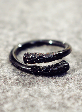 韩国复古几何猫爪戒指 金属黑色缠绕动物指环时尚创意开口手饰女