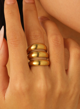 欧美跨境时尚镂空三环不锈钢戒指