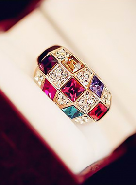 奥地利气质彩钻戒指女欧美ins风