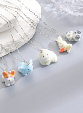 跨境可爱植绒动物系列项链柯基比