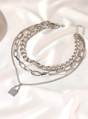 欧美跨境粗链条锁形项链女朋克风