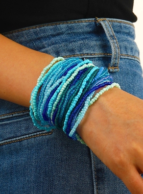 欧美ins渐变彩色米珠串珠弹力手