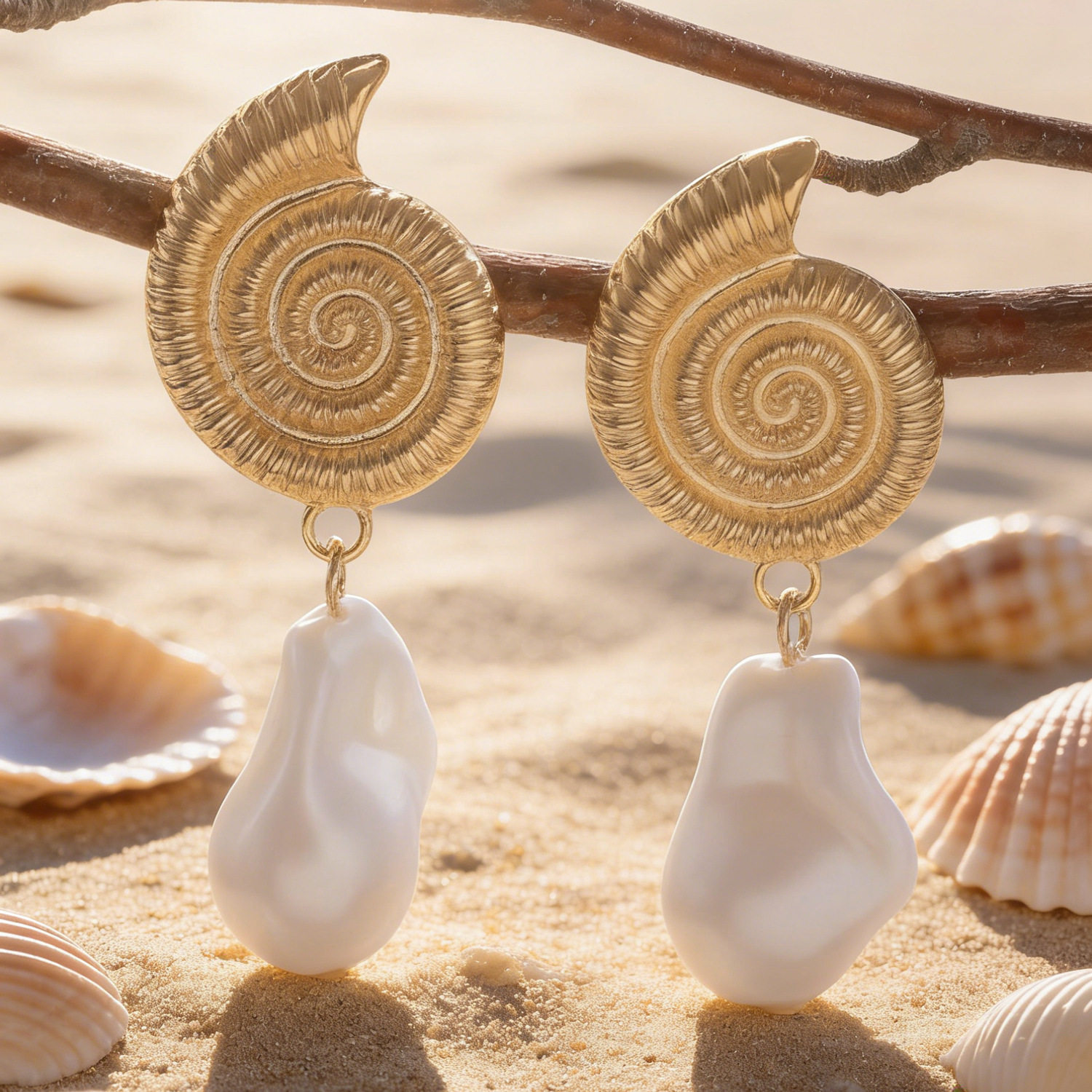 波西米亚风复古蜗牛珍珠吊坠耳钉巴洛克异形不规则珍珠海螺耳饰女,淘宝优惠券,粉丝福利购,淘宝优惠卷