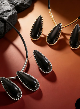 高级水滴黑色皮绳项链女极简冷淡