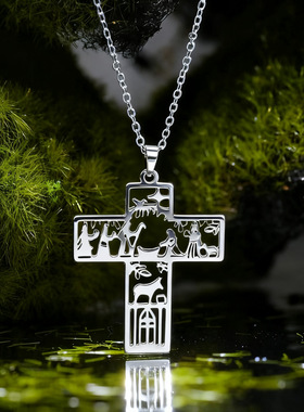 欧美不锈钢镂空巫师十字架项链1