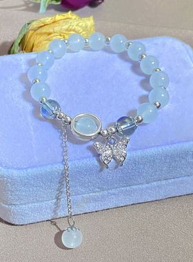 仿猫眼石水晶蝴蝶手链女 新中式古风月光手串学生网红盘珠潮