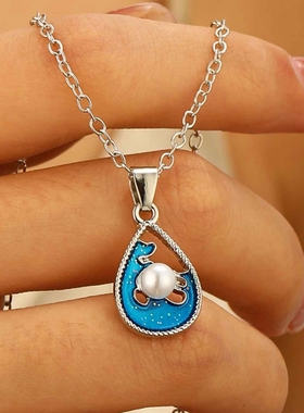 蓝色海浪太阳水滴吊坠项链女小众