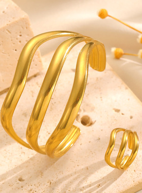 欧美夸张个性复古不锈钢多层波浪