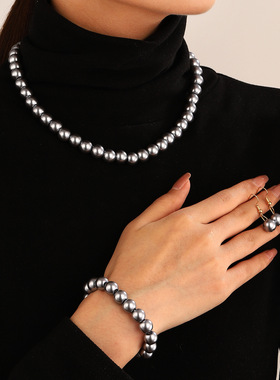 明星同款香巴拉钻球白色珍珠项链