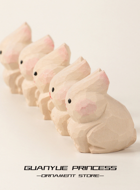 公主手工木雕兔子摆件