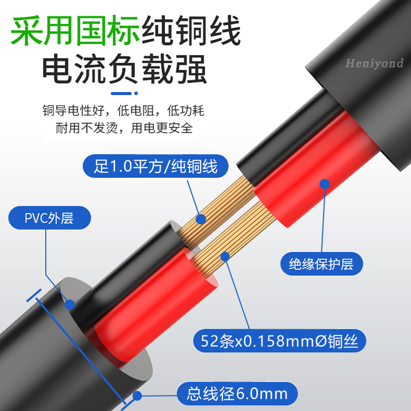 DC5.5*2.1/2.5兼容口1平方大功率电源线公母头延长线12v19v24v10a - 图1