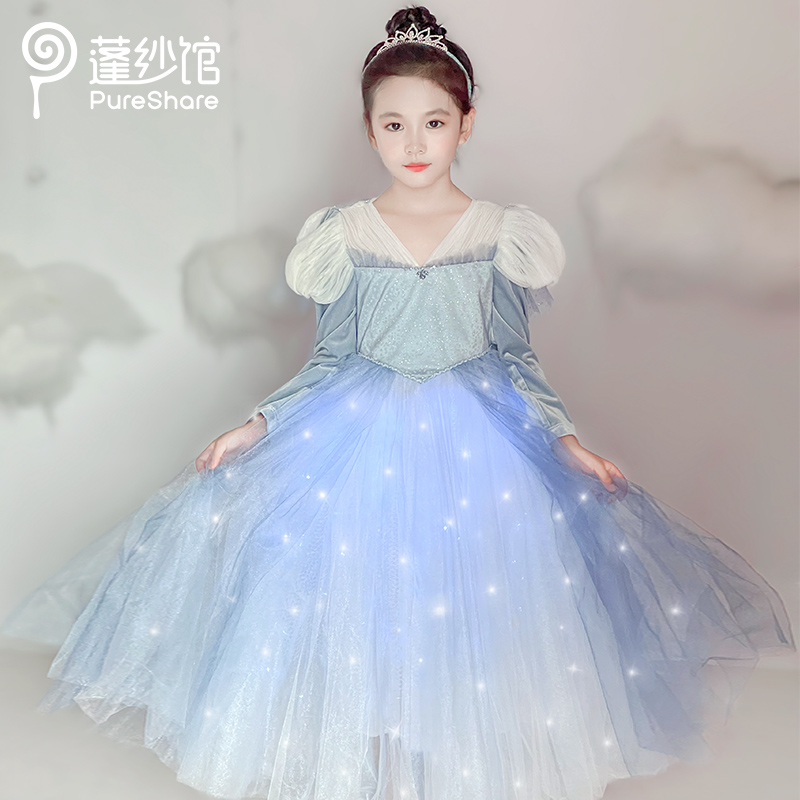 pureshare蓬纱馆 艾莎公主裙女童春秋儿童礼服新款发光连衣裙生日 - 图1
