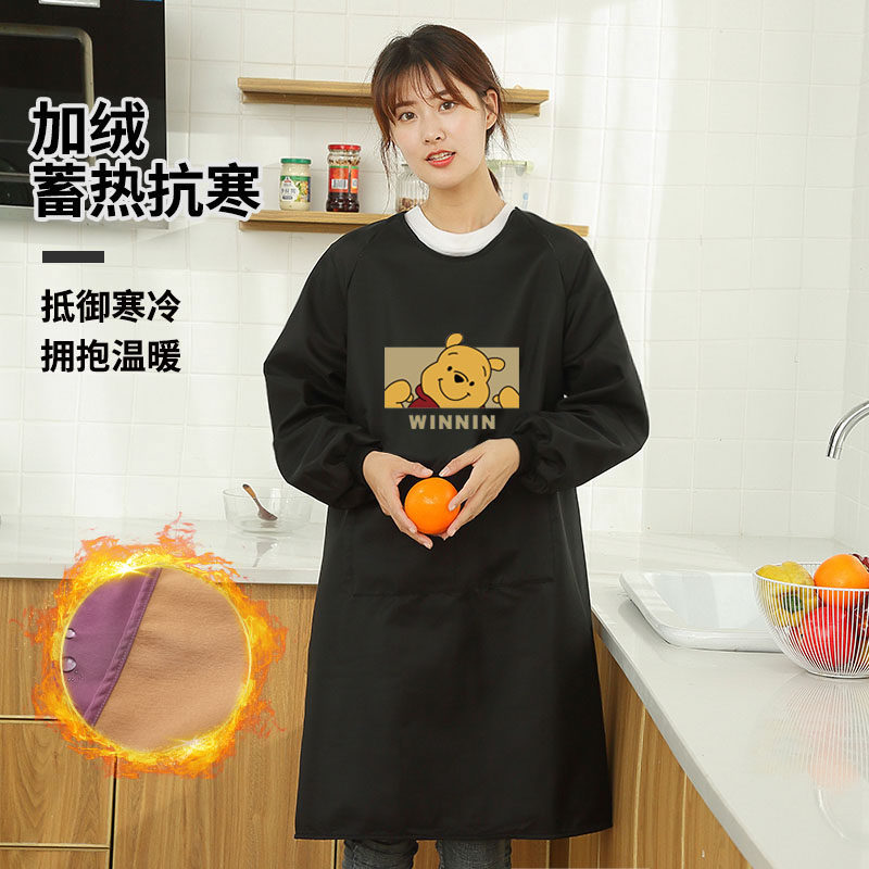 冬季加长加大长袖围裙加绒加厚家用厨房防水防油罩衣女网红工作服,淘宝优惠券,粉丝福利购,淘宝优惠卷