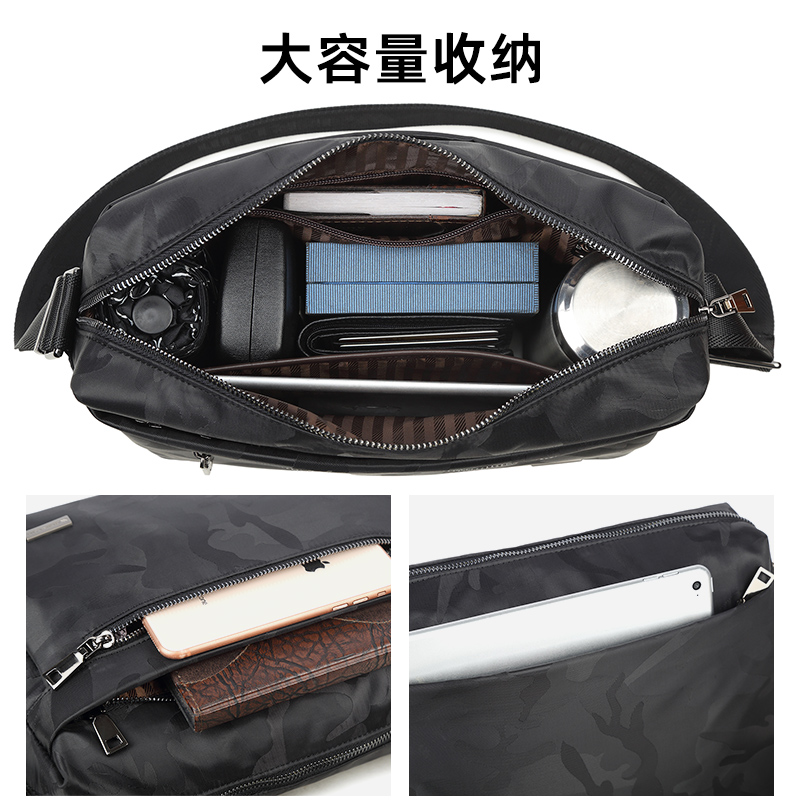 威尔伦横款休闲单肩包男包斜挎包男士包包斜跨潮流防水牛津布背包 - 图3