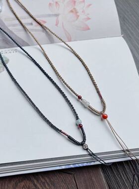 金锁吊坠挂绳手工编织项链绳锁骨链女和田玉碧玉绿松百搭小众ins