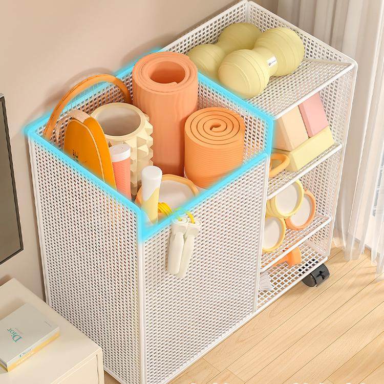 瑜伽垫收纳筐篮球收纳架带轮健身器材收纳家用羽毛球拍哑铃置物架,淘宝优惠券,粉丝福利购,淘宝优惠卷