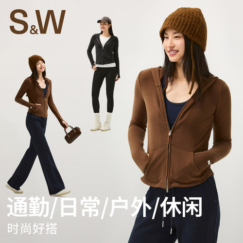 SW速惟开衫连帽运动卫衣女2025秋季薄款双面抓绒短款拉链保暖外套 - 图3