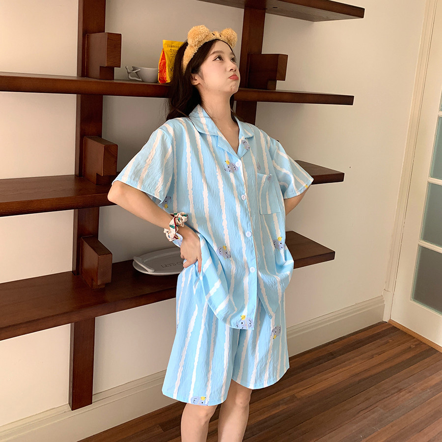 馨帮帮Homedress 2025夏季撞色条纹卡通睡衣女舒适亲肤学生家居服,淘宝优惠券,粉丝福利购,淘宝优惠卷