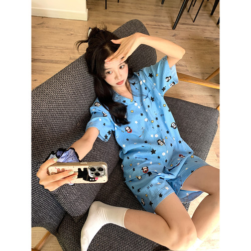 馨帮帮Homedress 卡通星星短袖睡衣女夏舒适休闲可外穿家居服套装 - 图2