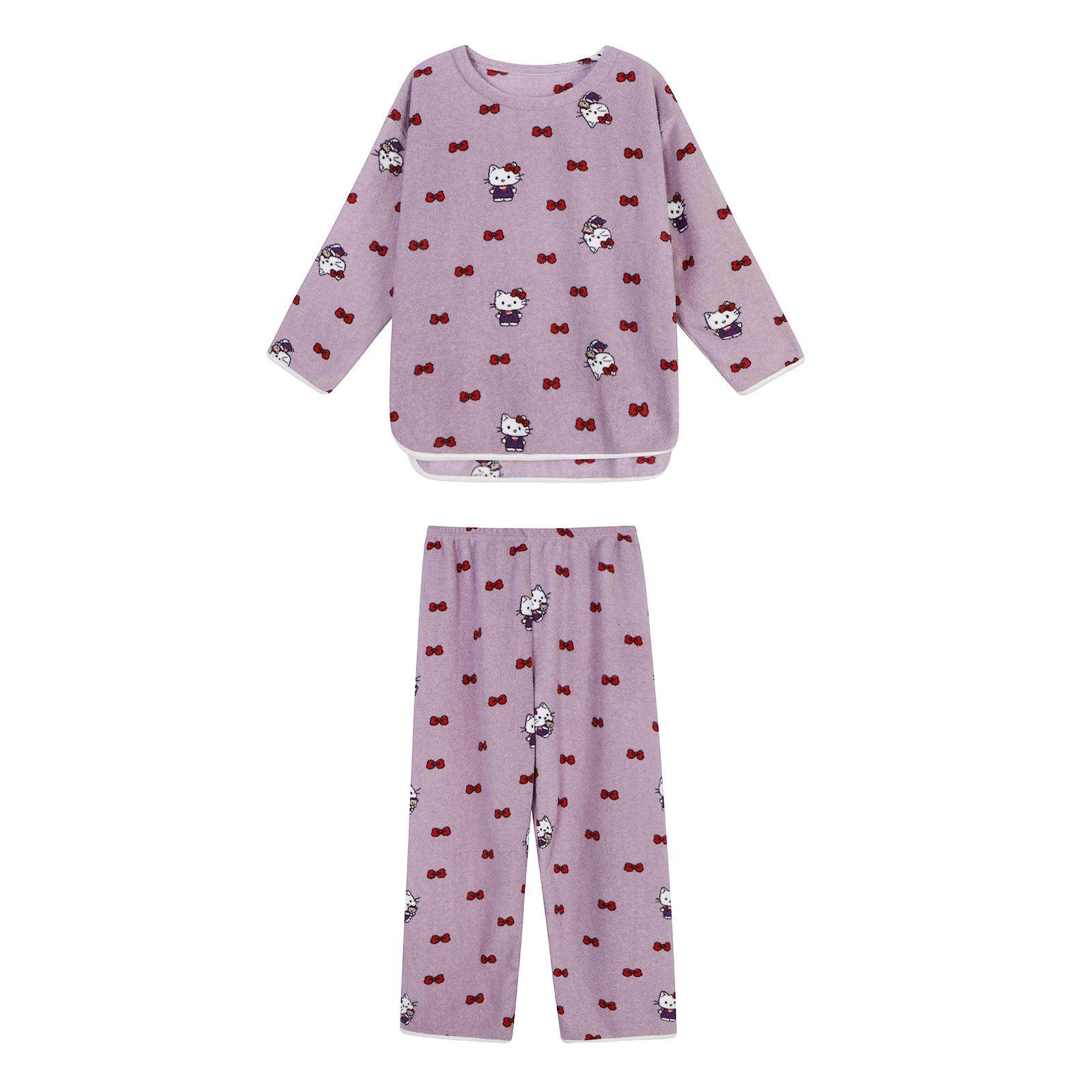 馨帮帮撞色蝴蝶结卡通猫睡衣女冬季新款毛绒绒亲肤保暖家居服套装,淘宝优惠券,粉丝福利购,淘宝优惠卷