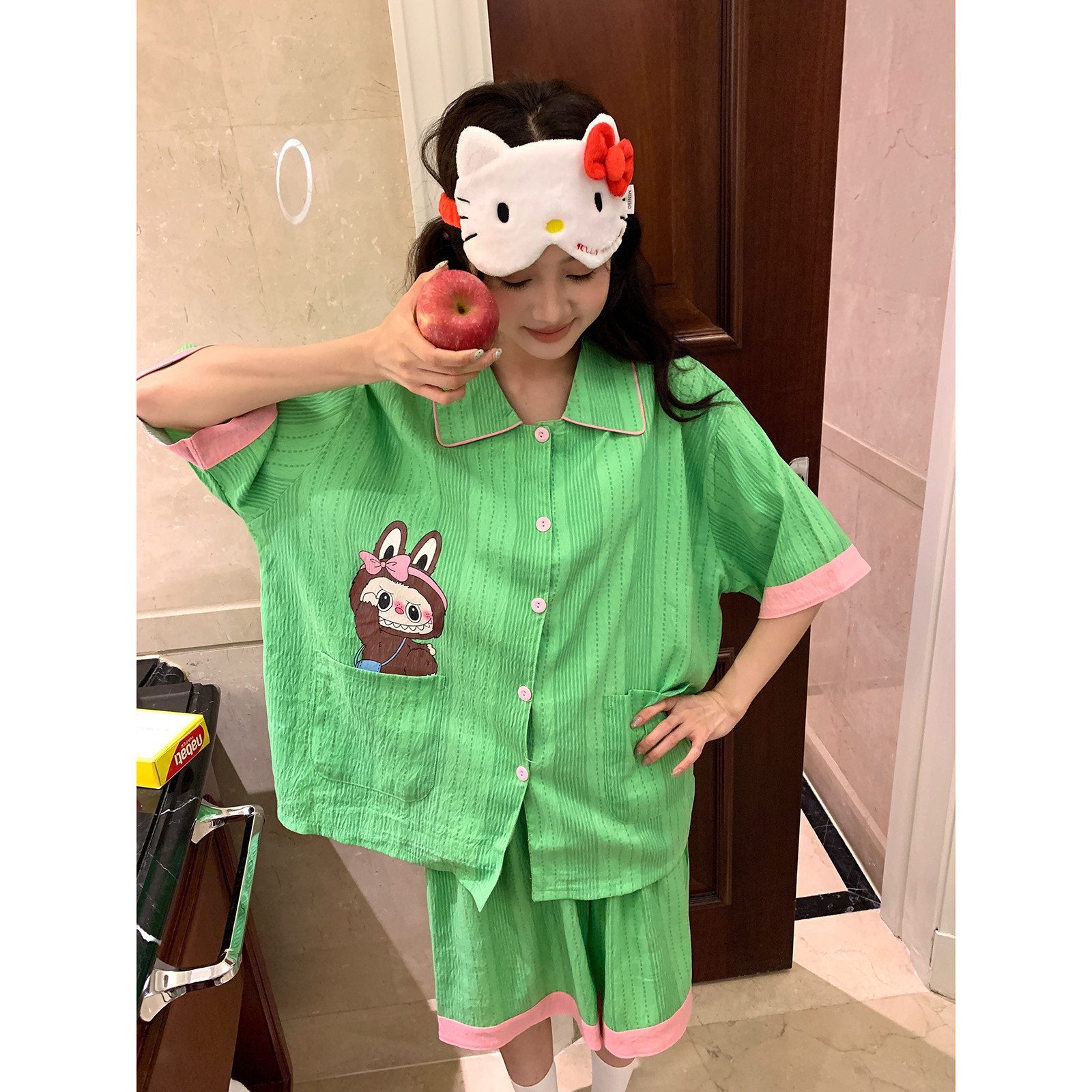 馨帮帮Homedress 撞色卡通短袖睡衣女款夏季宽松休闲可外穿家居服,淘宝优惠券,粉丝福利购,淘宝优惠卷