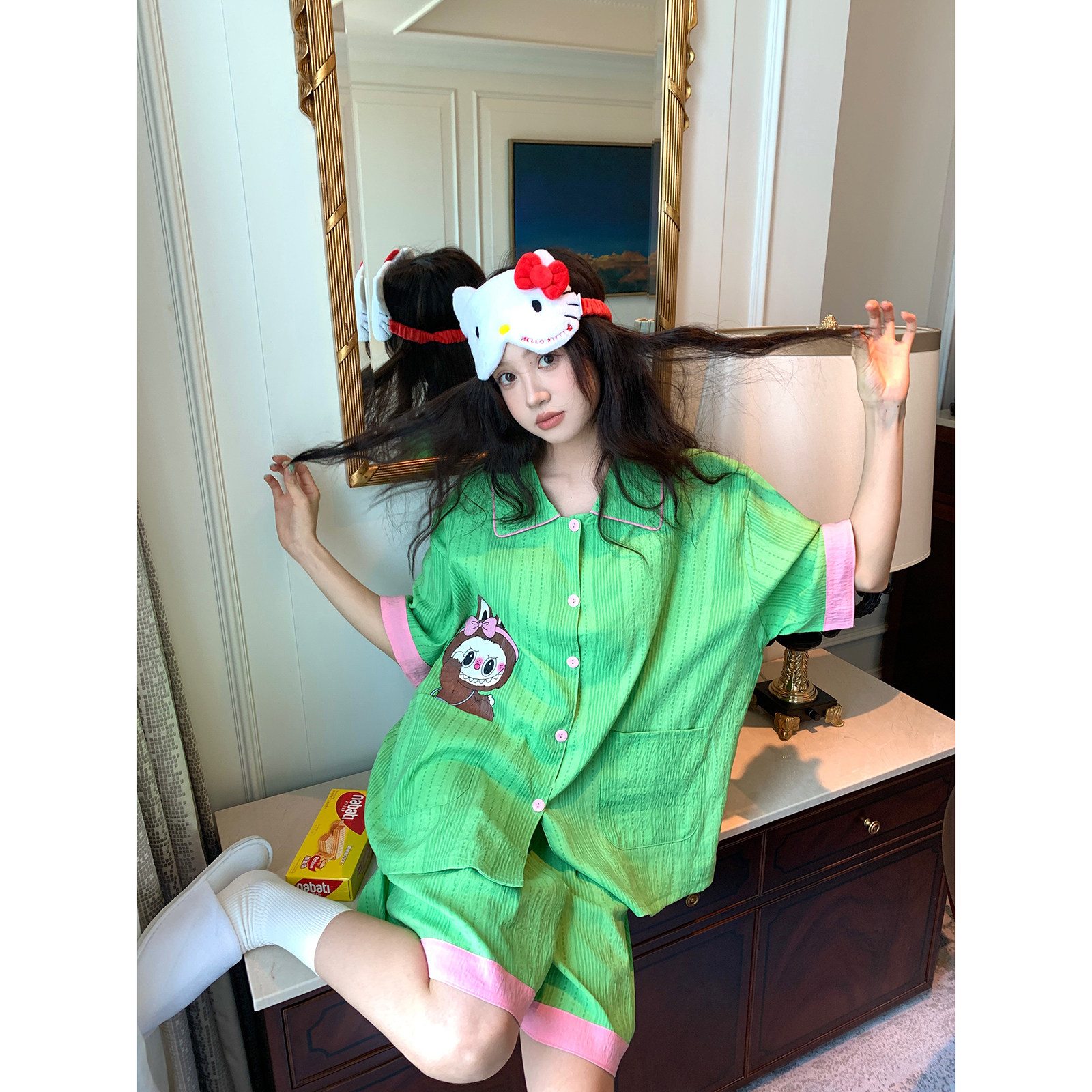 馨帮帮Homedress 撞色卡通短袖睡衣女款夏季宽松休闲可外穿家居服,淘宝优惠券,粉丝福利购,淘宝优惠卷