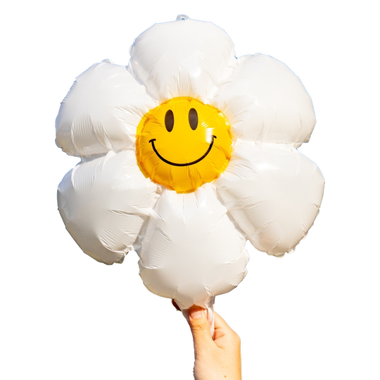 白色小雏菊太阳花黄色笑脸气球带杆野餐拍照儿童宝宝周岁生日装饰