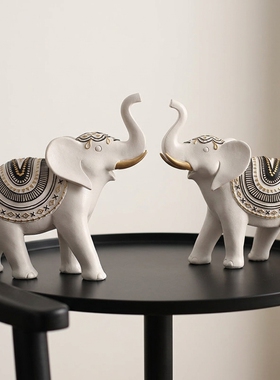 白色大象一对桌面装饰摆件