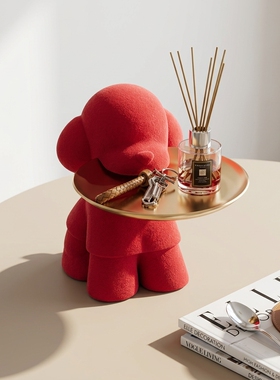红色小象毛绒收纳托盘摆件