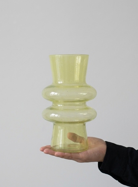 现代轻奢黄色玻璃花瓶客厅茶几