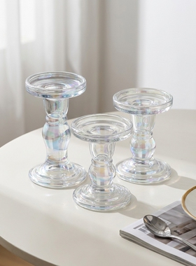 透明水晶玻璃烛台三件套家居摆件