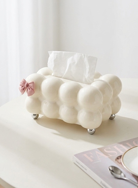 创意云朵陶瓷蝴蝶结纸巾盒摆件