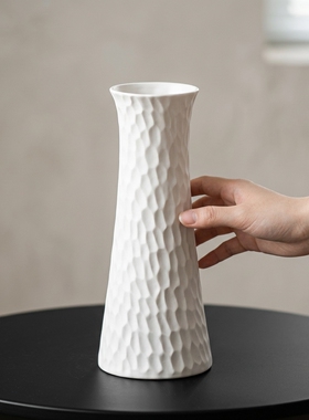 简约白色陶瓷花瓶客厅书房摆件