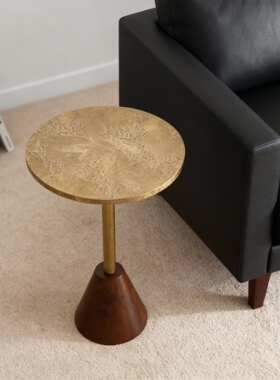 轻奢现代圆形实木客厅边几