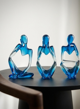 现代简约蓝色抽象人物雕塑摆件
