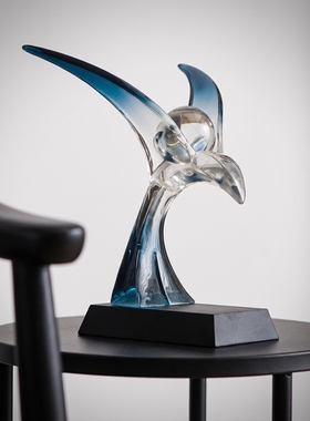 创意玻璃天使蓝色透明装饰摆件