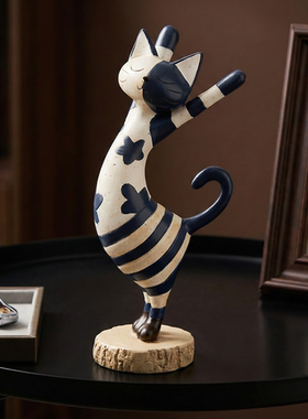 复古艺术瑜伽猫咪摆件高级感小众装饰品客厅玄关创意桌面家居好物